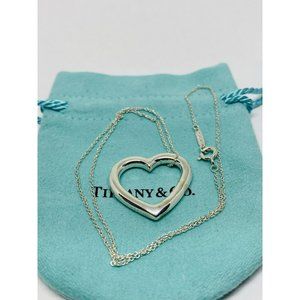 Tiffany & Co Sterling Silver Open Heart Clasp Pendant 26x23mm 2.5”Necklace Read!